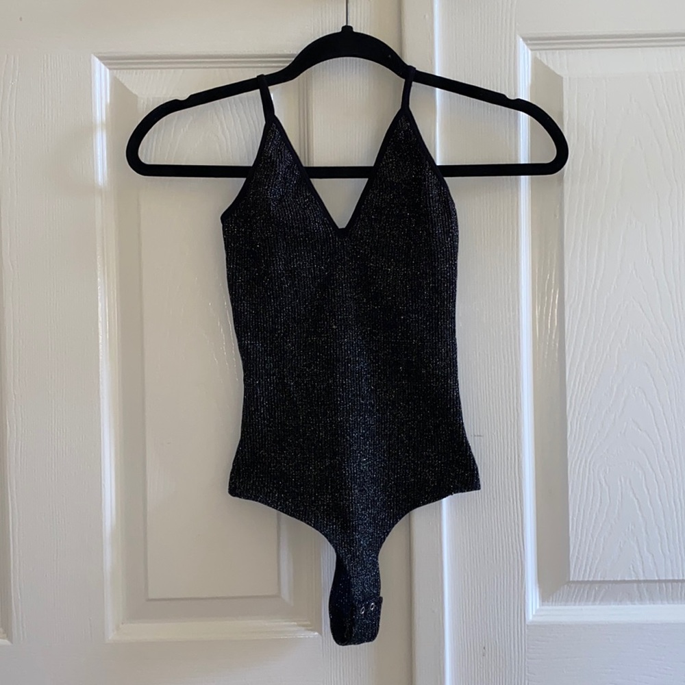NWOT Dynamite Black Sparkly Ribbed Adjustable Bodysuit